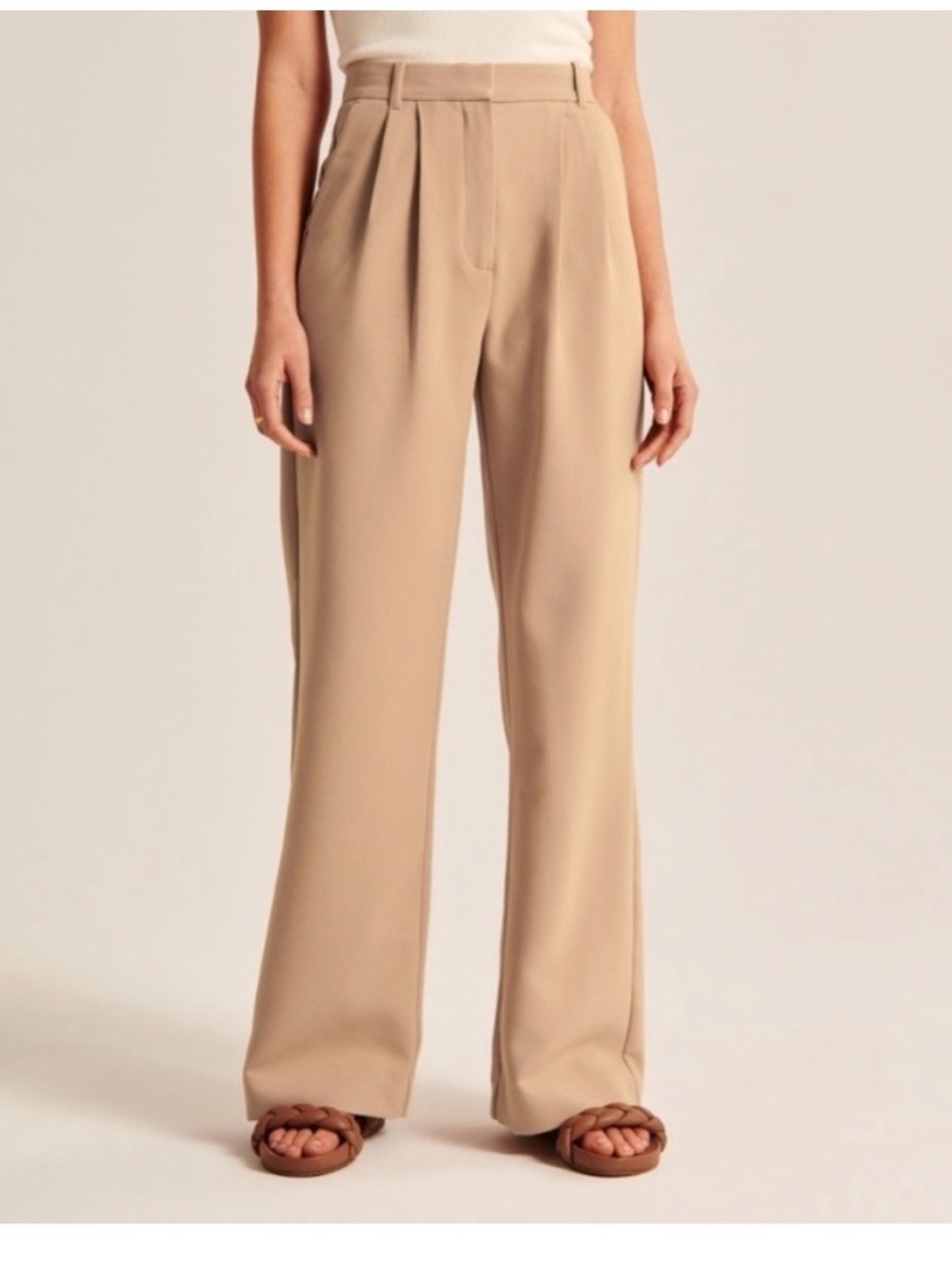 Abercrombie Sloane Beige Wide-Leg High Waist Trousers - 27/4R